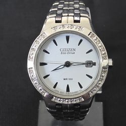 Citizen Eco Drive Womens Watch E013 S108921 KA WR 100 Date Diamond Accents WORKS