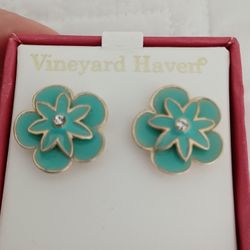 Vineyard HAVEN- TURQUOISE & CZ GOLD PLATE EARRINGS