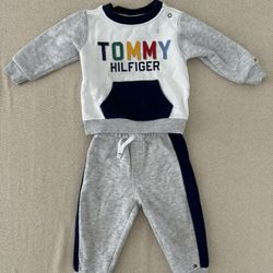 Size 12 Months Tommy Hilfiger Logo Sweatsuit, 2 Pc Set