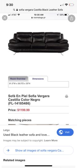 Castilla Black Leather Sofa by Sofia Vergara