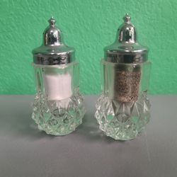 Vintage Sheridan Crystal Diamond Cut Salt & Pepper Shakers 