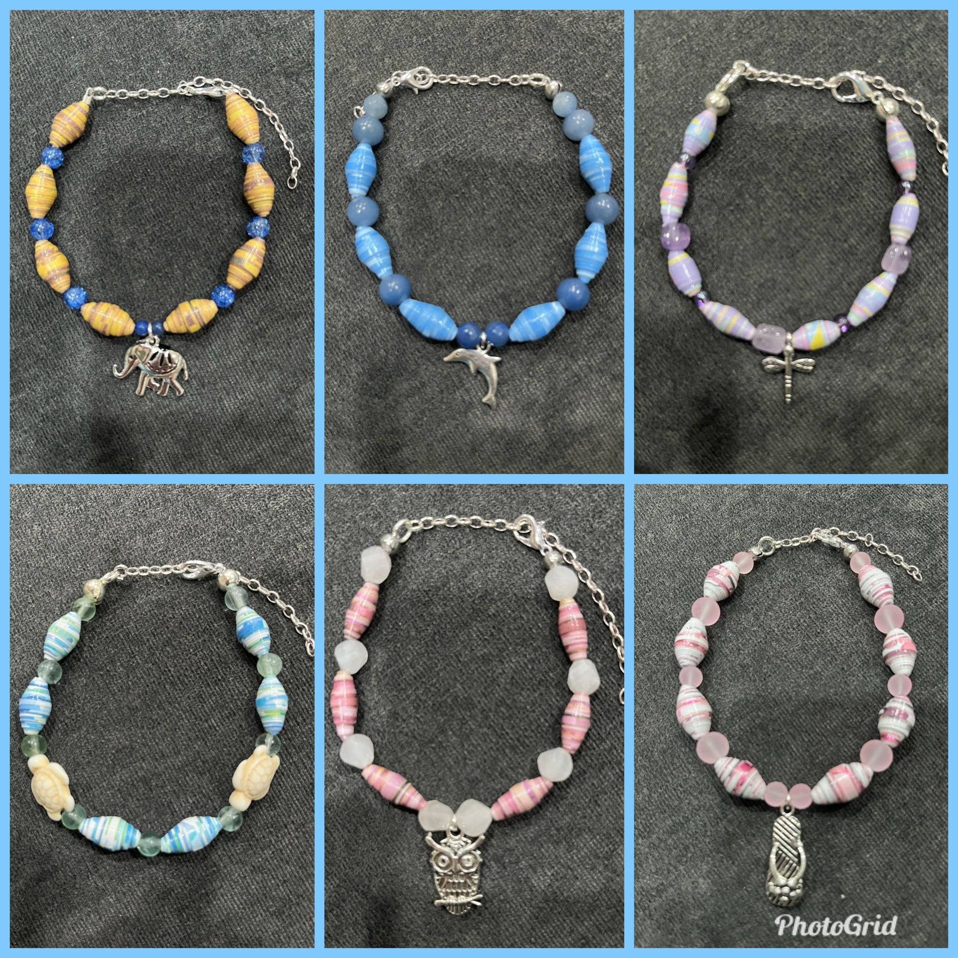 Recycled Paper Spun Bracelets With Gems