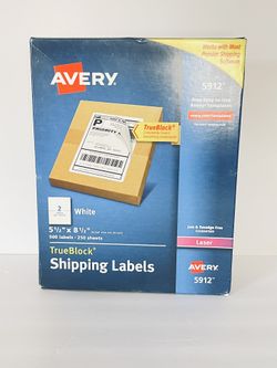 Avery Shipping Labels 5912 True Block Technology Laser/ Box 500. NEW