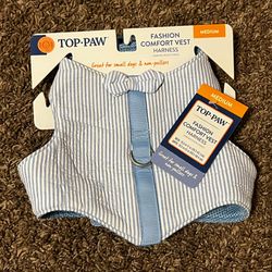 Medium light blue striped Top Paw vest harness