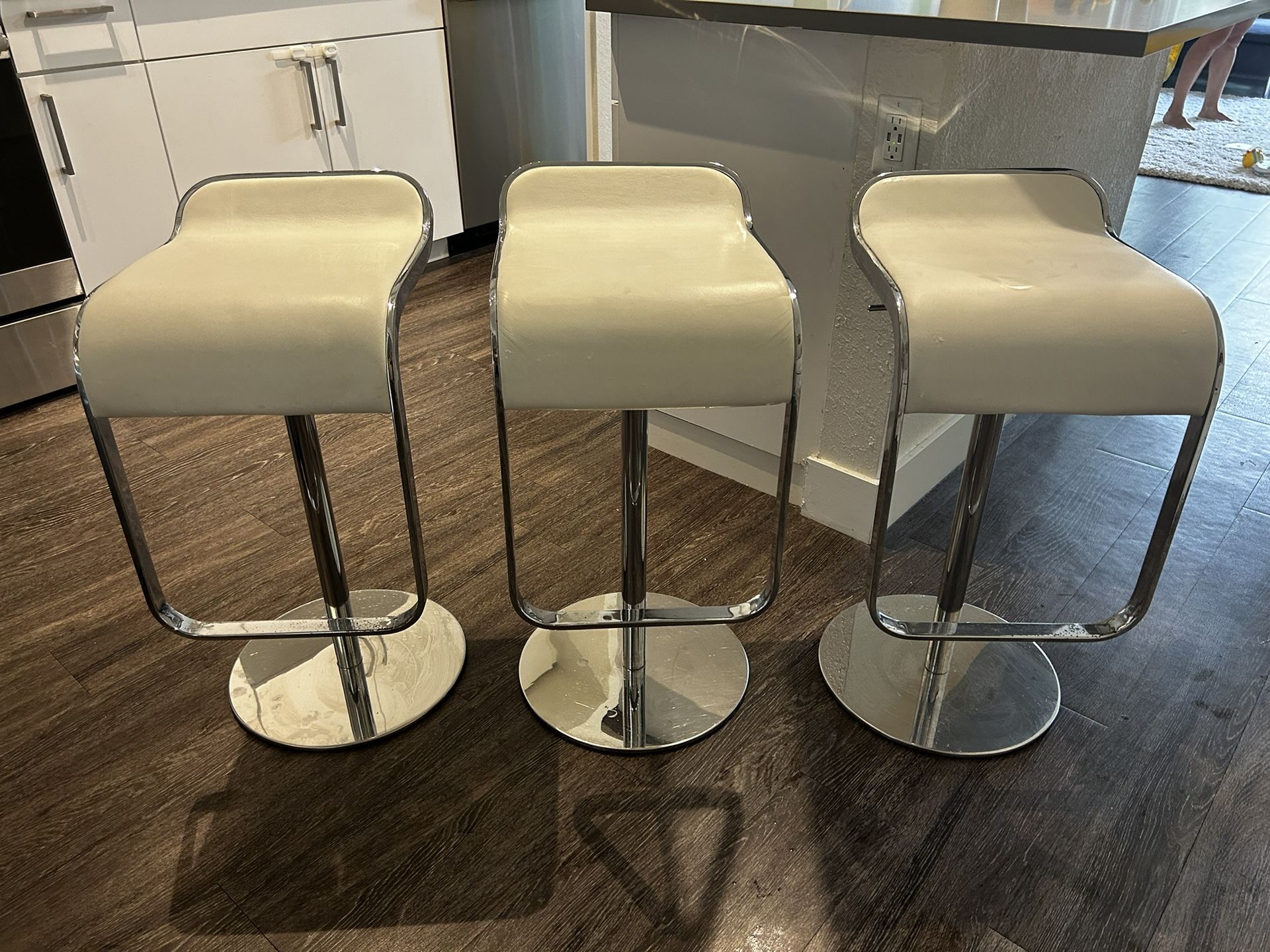 3 Bar stools. Lem Piston Italian Leather Barstool high end adjustable.