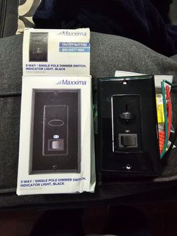 Maxxima 3 Way Single Pole Dimmer Switch, Indicator Light  Black
