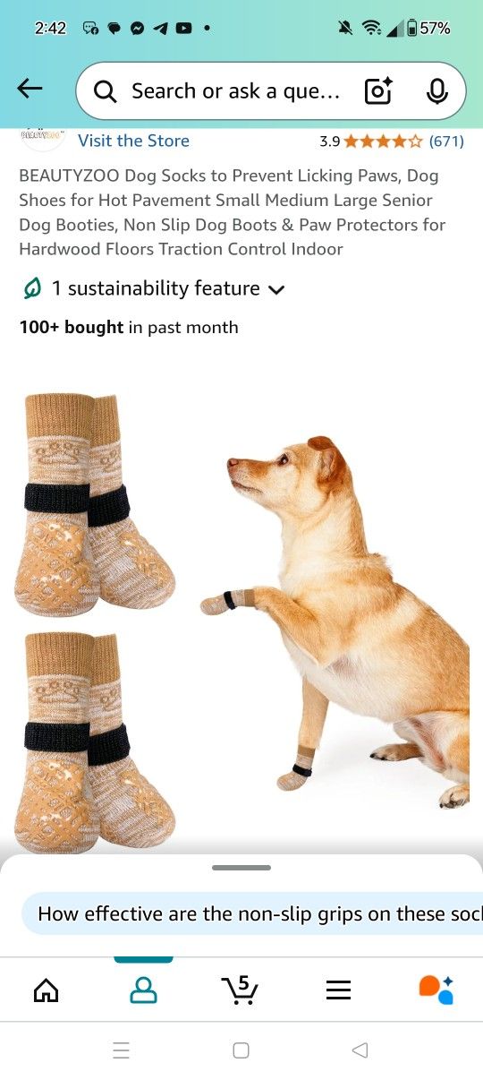 Brand new 4 PCs Small Dog Socks size 2.55 paw width, 6.3 in sock length, 1.7 inch grip width.