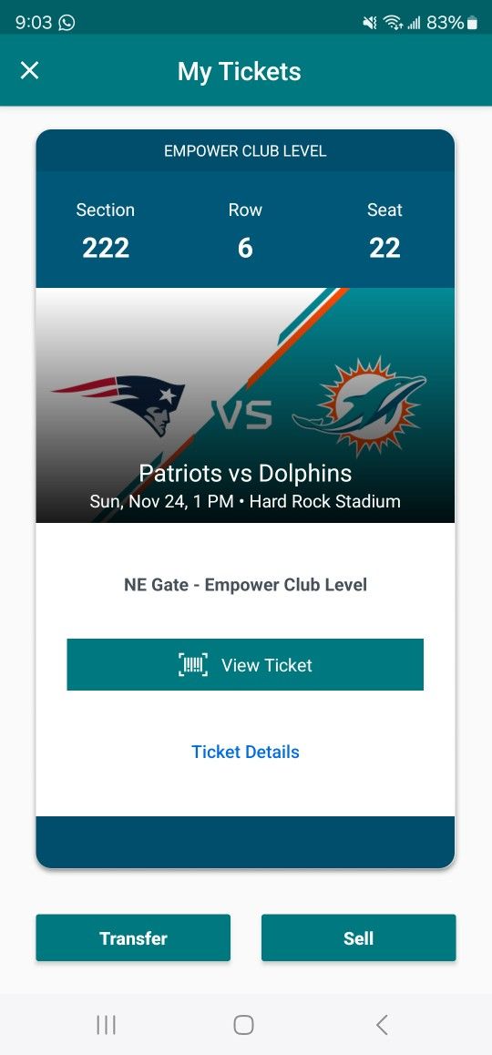 2 Club Level Tickets Dolphins Vs Patriots