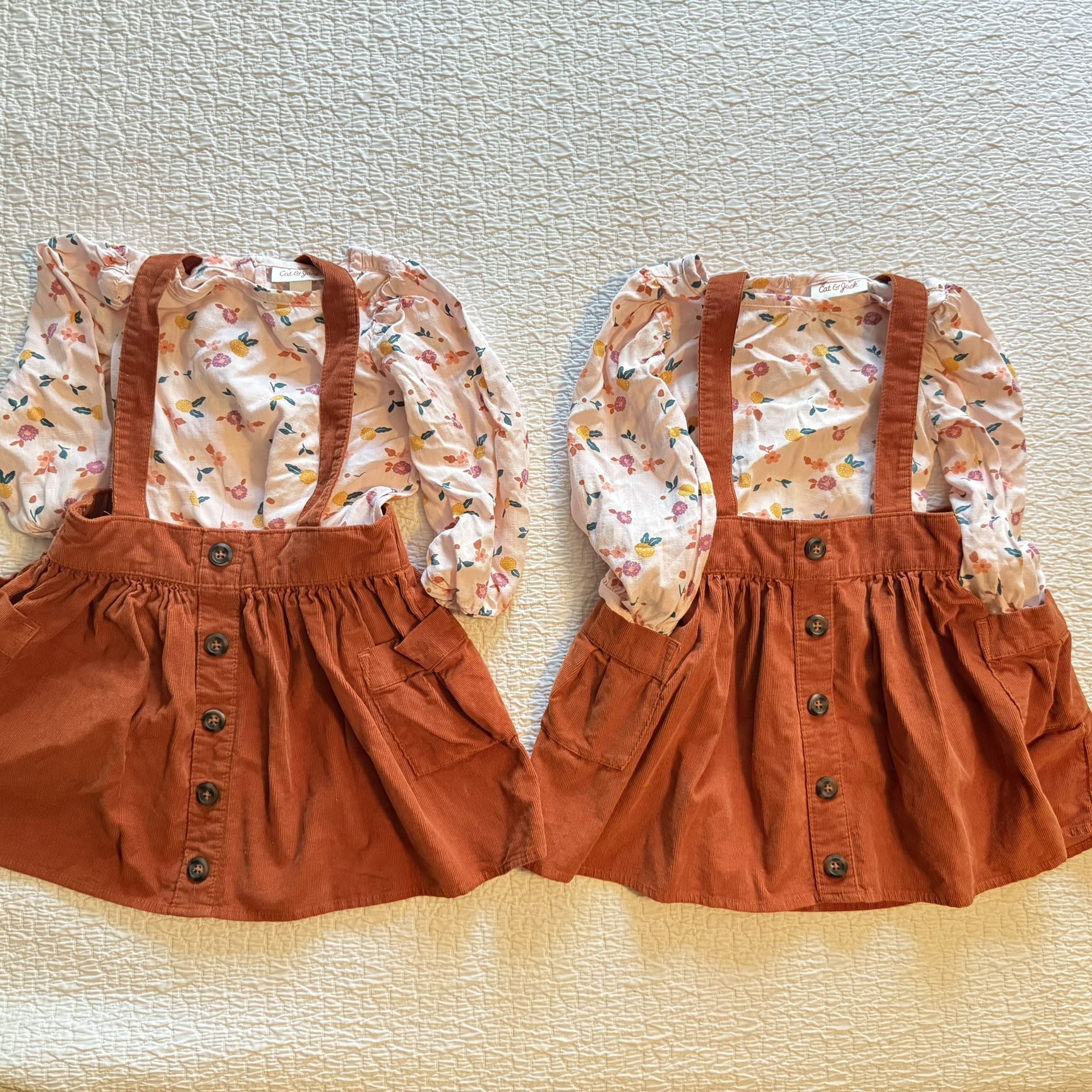 Twin Bundle Cat & Jack Toddler Girl 2T Floral Top & Corduroy Skirt Set