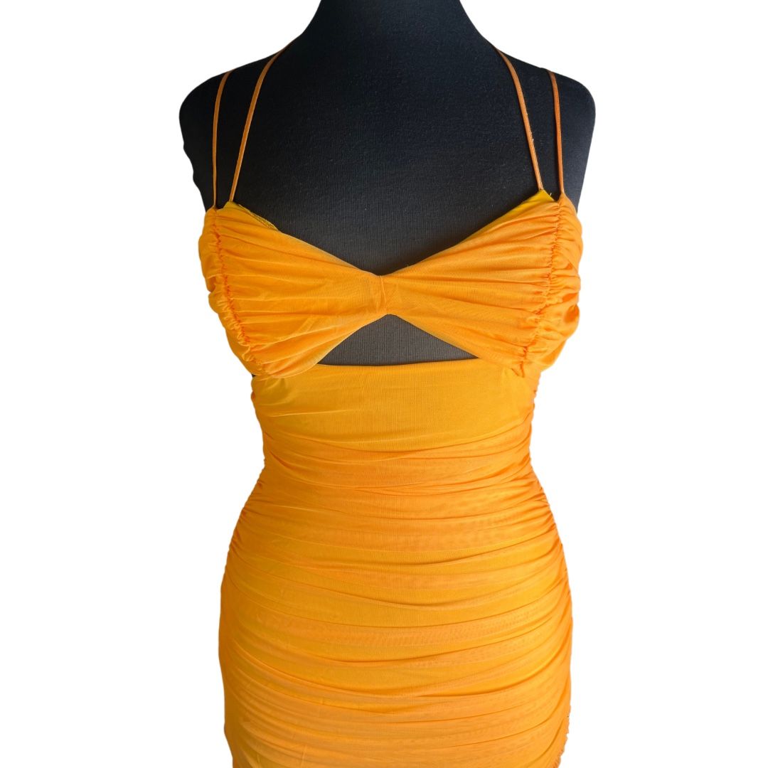 NWOT HOUSE OF CB 'Tibi' Tangerine Cutout Ruched Midi Dress /Size M *24
