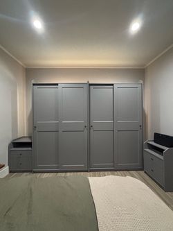 2x Gray Wardrobes and 2x Gray Nightstands
