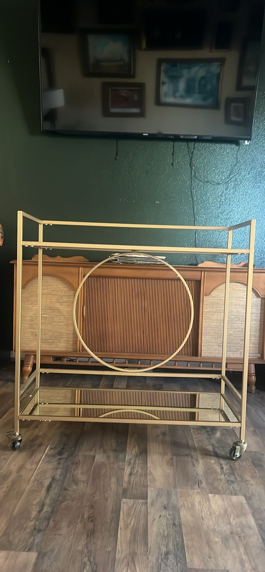 Rolling Bar Cart - Gold - Mirrored Shelves