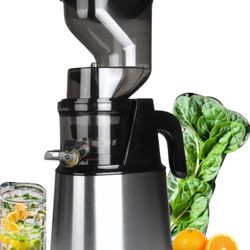 300W Cold Press Slow Juicer, Stainless Steel, 75RPM, 5.1 Inch Feeding Chute, Pulp Juice Separation, Quiet and Efficient, Easy to Clean for Maximum Nut