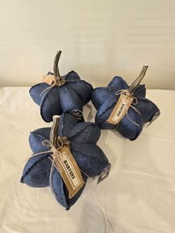 Denim Fabric Harvest Pumpkin Decorations Set of 3