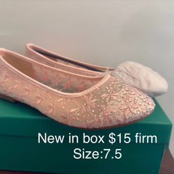 Women Shoes 7 And Half. New In Box. Pink Flat. Wedding Guest. 