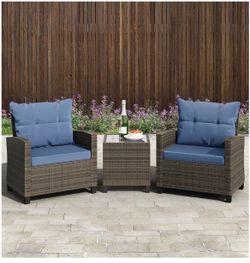 3 Pieces Patio Furniture Set 3 Pieces PE Rattan Wicker Chairs with Table Outdoor Furniture for Backyard/Garden/Poolside/Outdoor Restaurant Gary Rattan
