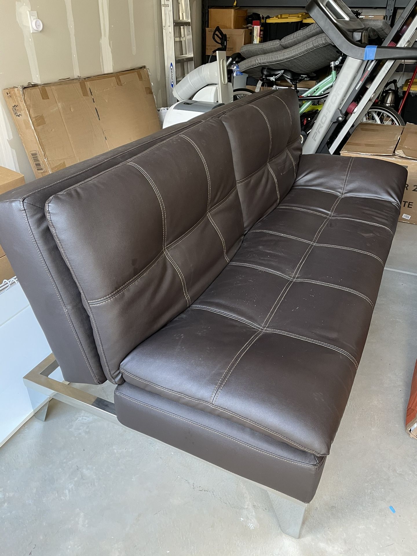 Brown Leather Sofa/Futon From Costco