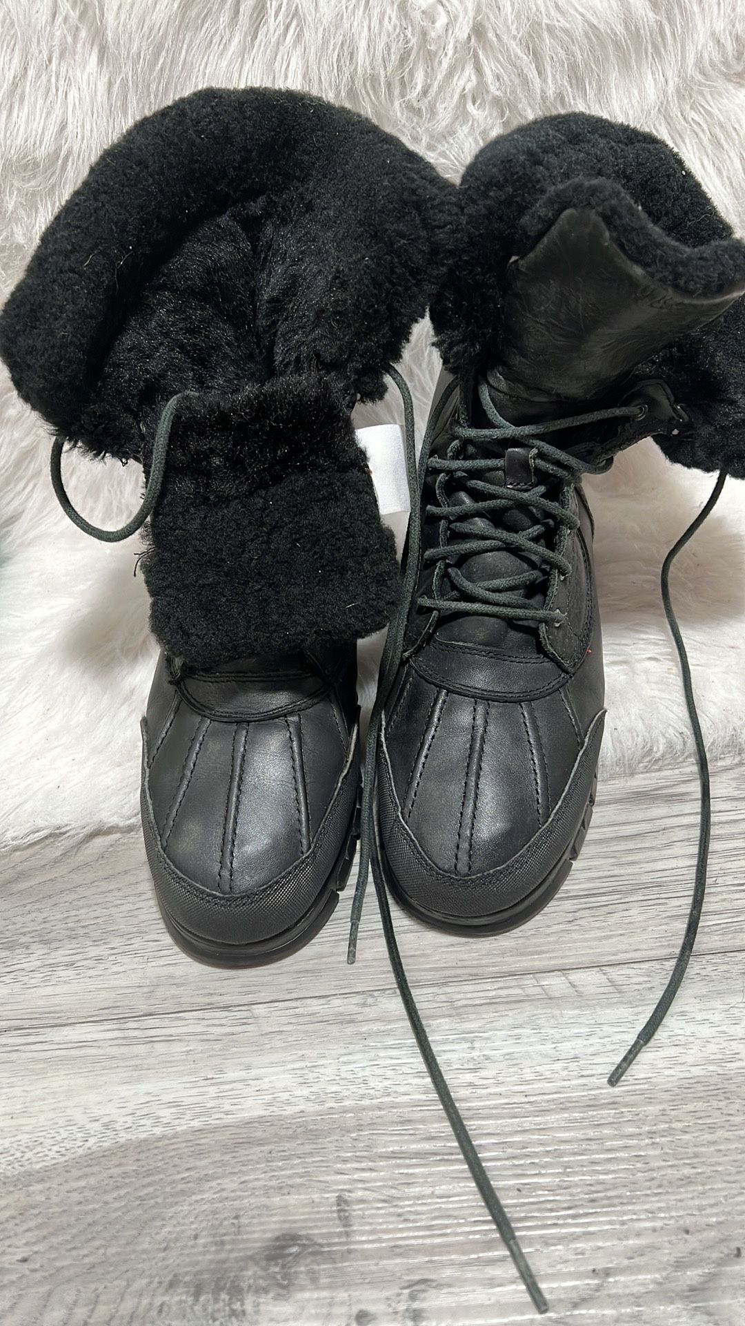 Lauren Ralph Lauren QUINTA Women's Size 9B Black Lace Up Boots With Fur -
