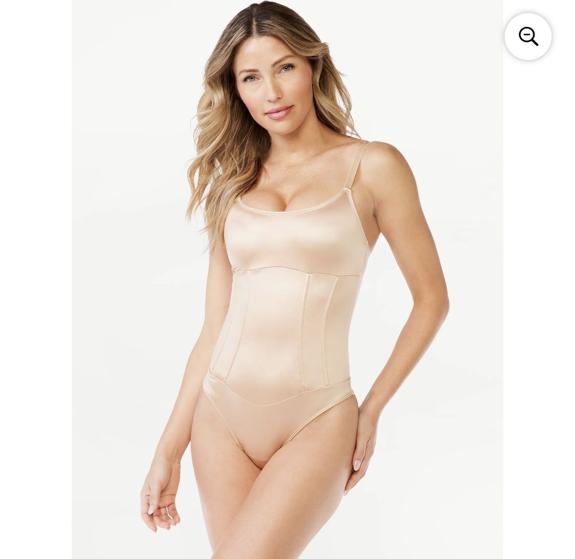 Sofia Intimates by Sofia Vergara Women's Satin Sculpting Corset Bodysuit Size M (Toasted Almond)