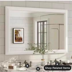 white metal framed bathroom mirror 48” x 32”