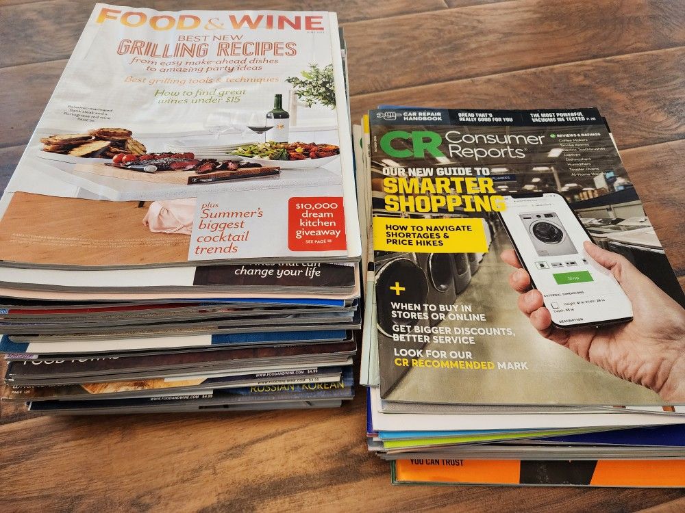 Assorted Magazines (mostly Food & Wine and Consumer Reports)