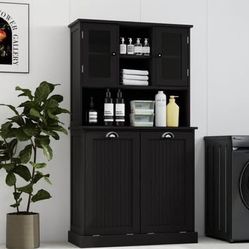 Newly Assembled Two-Compartment Tilt-Out Dirty Laundry Basket Tall Bathroom Cabinet
