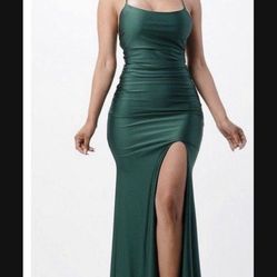 Emerald Forest Green Prom Dress- Long Mermaid Tie Back - Medium