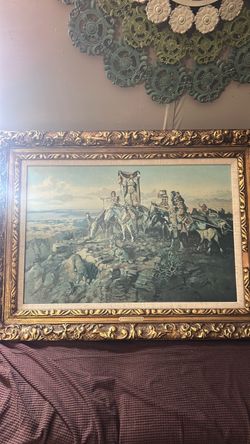 Large Framed Western Art Print Gold Frame