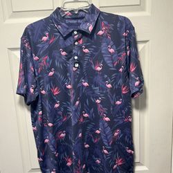 Greater Half Shirt Men's Large Blue Performance Golf Polo Flamingo Floral AOP