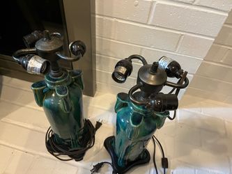 Two green glazed ceramic table lamps