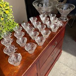 2  Crystal Glass Punch Bowls W/22 Cups
