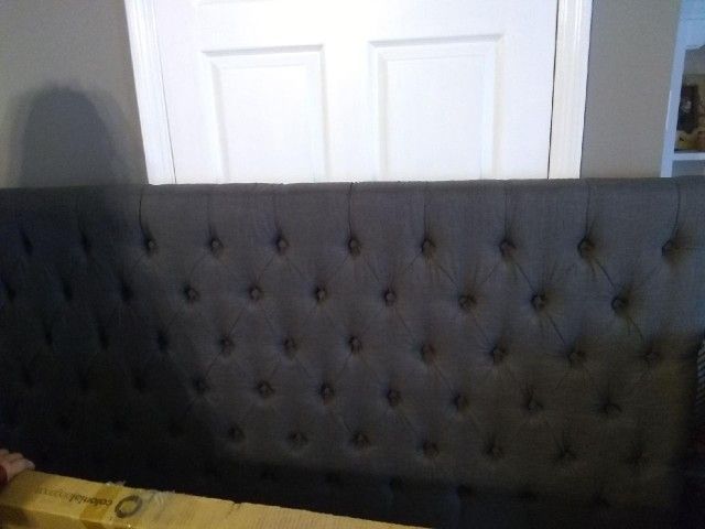 Brand New!! KING SIZE Headboard. Dark Charcoal, Button Tufted, Was Originally A Wingback But Did Not Include The Sides. Does Not Need Them. This Headb