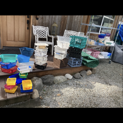Lots of storage bins and crates storage containers