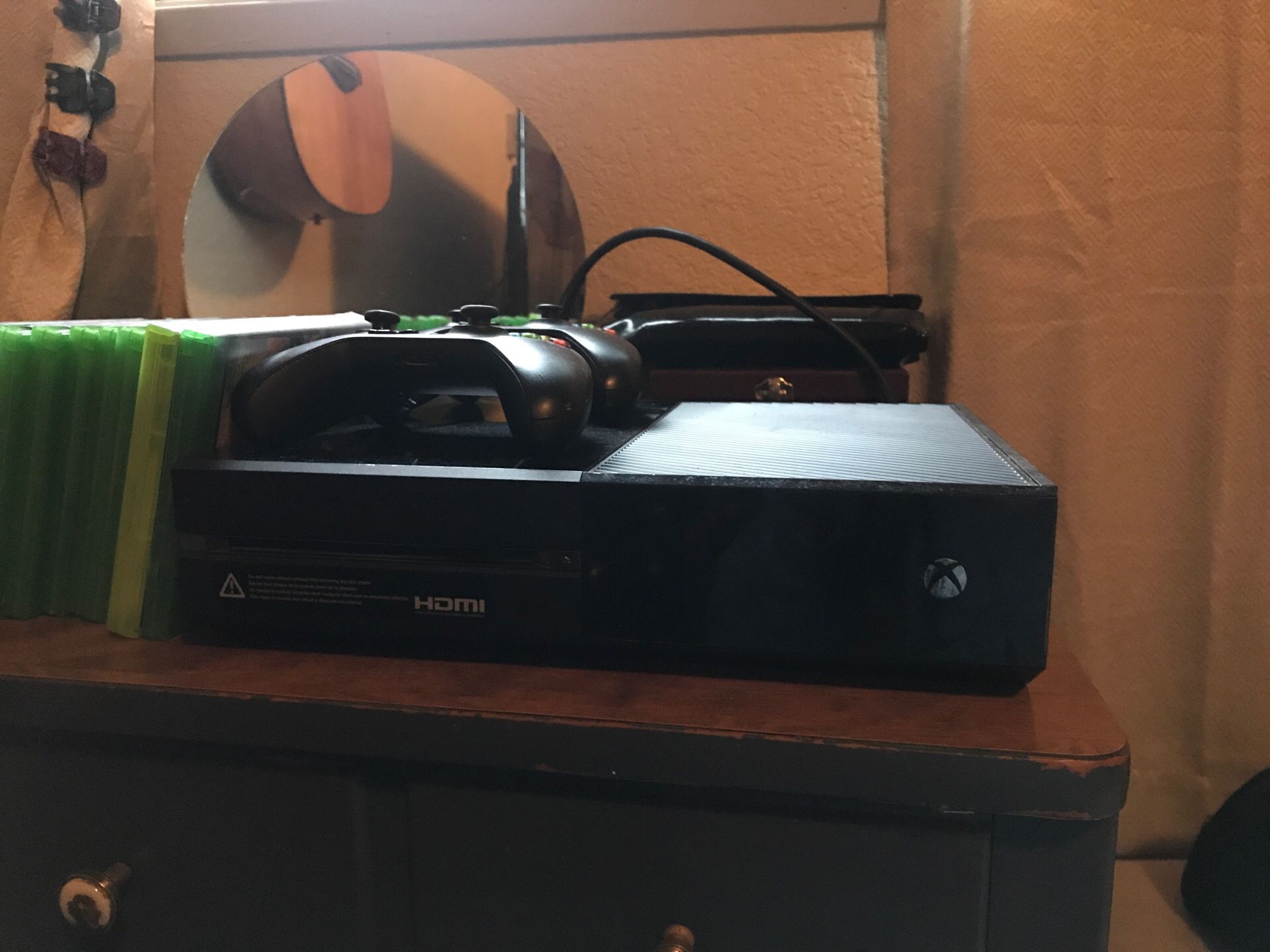 Microsoft Xbox 1 with 2 controllers and 12 games pictured