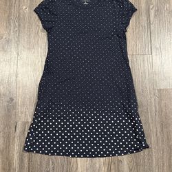 Girls Lands End Short Sleeved Dress. Navy with White Polka Dot Gradient. Size M (10-12).