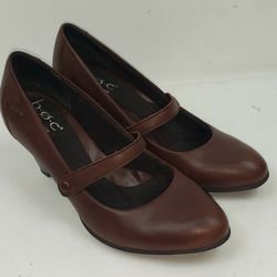Born B.o.c Womens 7.5M Brown Leather Mary Jane Closed Toe Pumps Heels Shoes