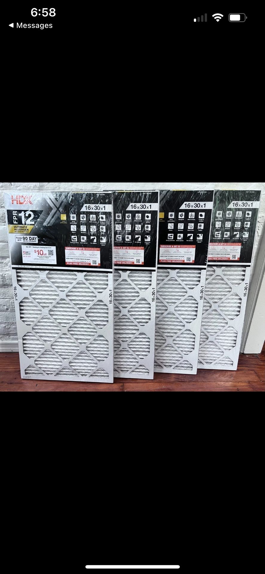 Lot of 4 HDX 16" x 30" x 1" Ultimate Allergen Pleated Air Filter FPR 12, MERV 13