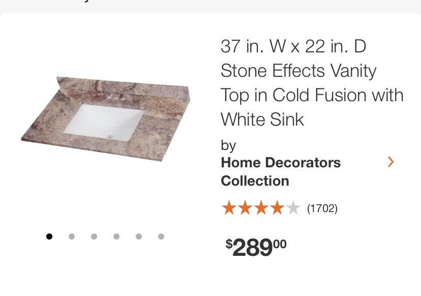 HOME DECORATORS COLLECTION 37 IN. W X 22 IN. D STONE EFFECTS VANITY TOP IN COLD FUSION WITH WHITE SINK