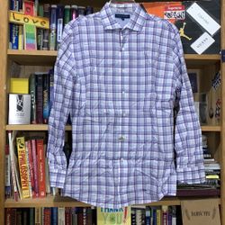 TOMMY HILFIGER-men’s violet/blue plaid ‘SLIM FIT’ long sleeve dress shirt