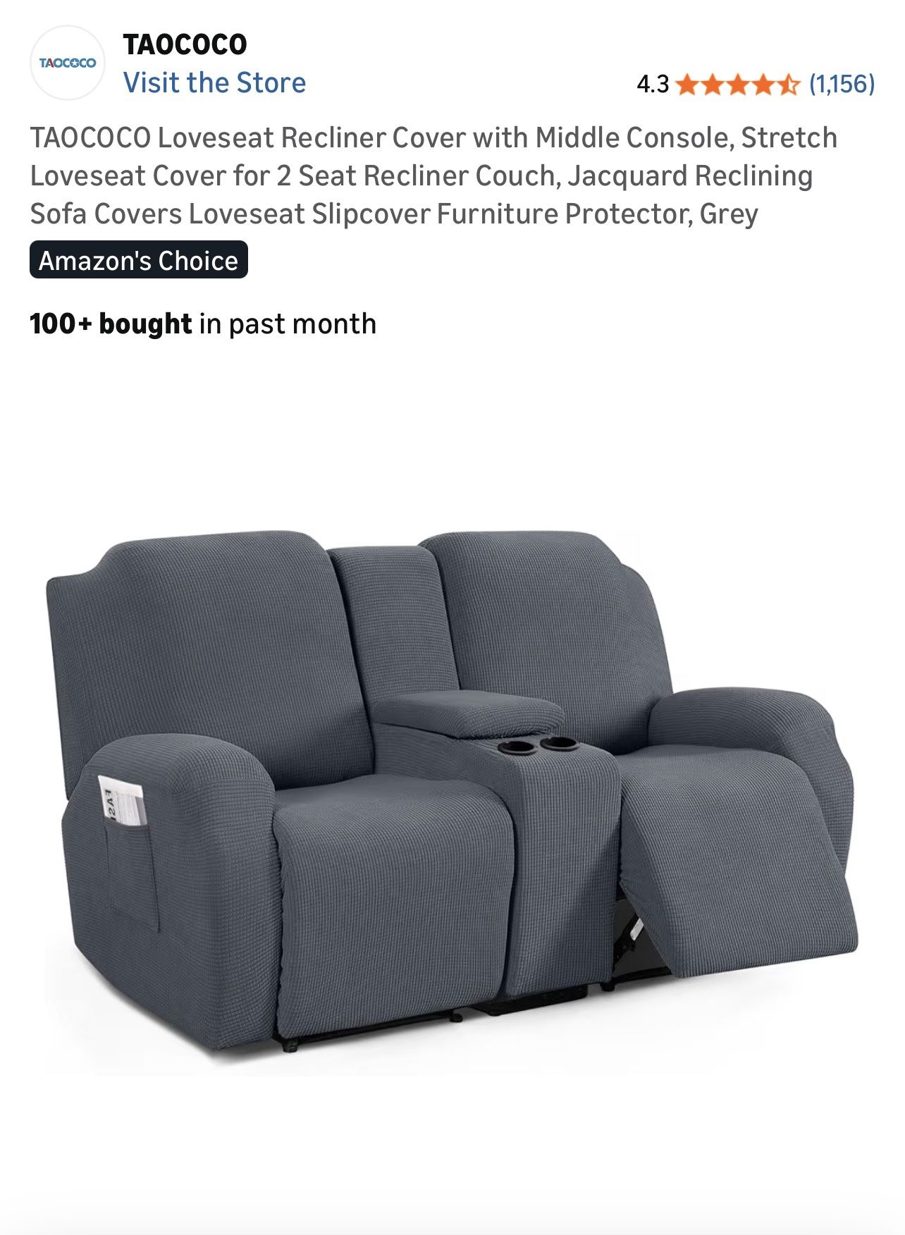 Loveseat Recliner Cover With Middle Console