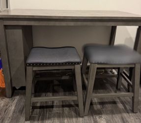 Grey Counter Height Dining With Shelves & 2 Stools $390 OBO