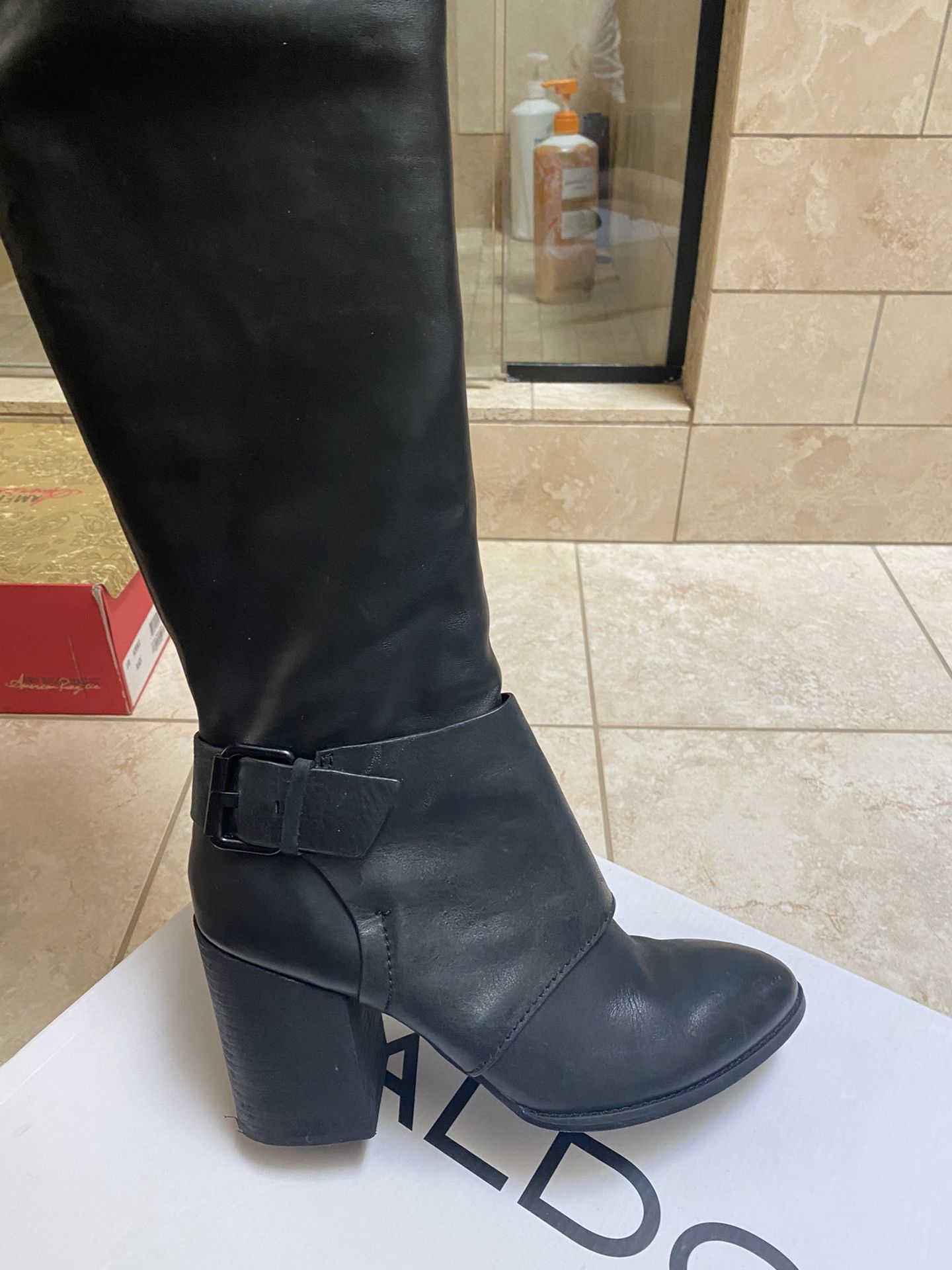 Aldo. Over the knee black leather boots. Size 8