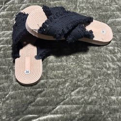 Black Slide On Sandals