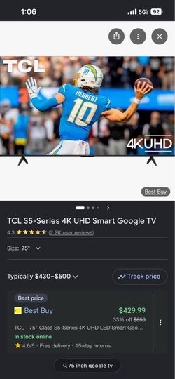 TCL 4K UHD GOOGLE TV “75inch”  PRICE NEGOTIABLE