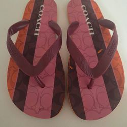 Coach Zak Signature Logo Stripe flip flps