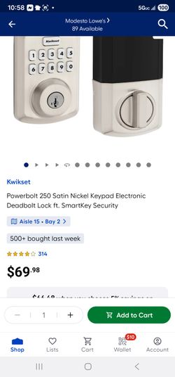 Powerbolt 250 Satin Nickel Single Cylinder Smart Lock Deadbolt with 10-Button Keypad Featuring SmartKey Security