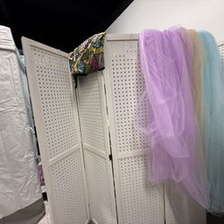 White Wood Peg Board Screen Room Divider 