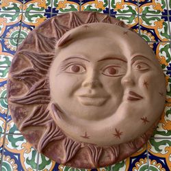 Mexican Ceramic Clay Sun Moon  Art Large Terracotta 