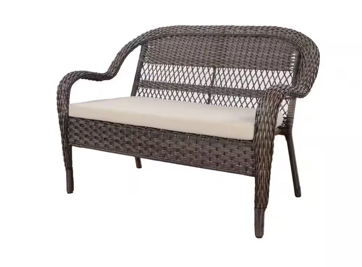 StyleWell Mix and Match Brown Wicker Outdoor Patio Loveseat with Beige Cushions