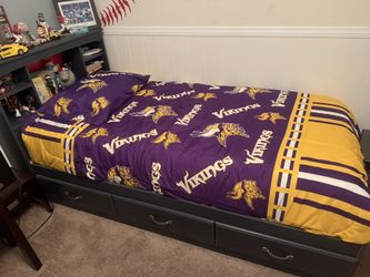 TWIN BED- 3-Drawers, Headboard with Shelves, Memory Foam Mattress